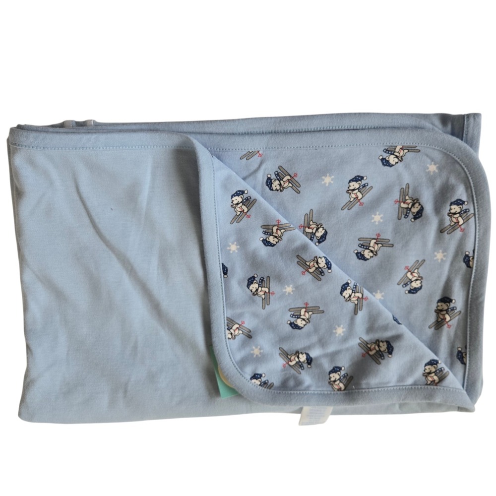 NEW Gymboree Vintage Blanket Skiing Bear Boy Blue Reversible Cotton NWT 2000